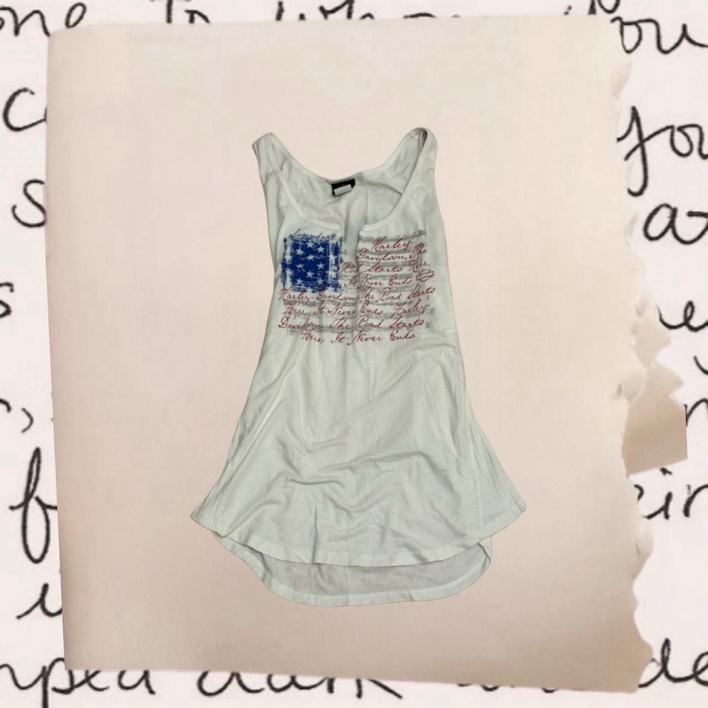 harley davidson cursive american flag graphic tank